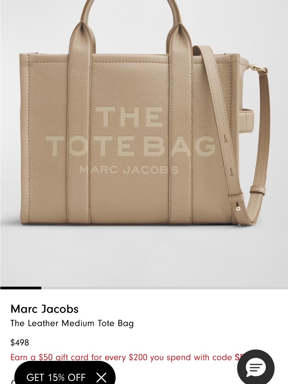 Marc Jacobs Beige Pebbled Leather Tote with Removable Strap